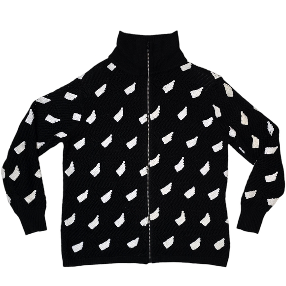 Gardy Sweaters - Women's Gardy Cardigan Knit Sweater Black Knit White Sequins Rhinestone Zipper L